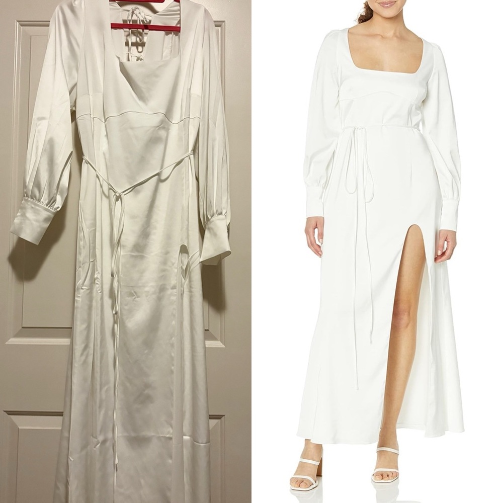 Caroline Crawford x The Drop White Long-Sleeved Open Back Maxi Dress with Slit